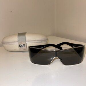 Dolce & Gabbana D&G Vintage Shield Rhinestone Metallic Silver Frame Sunglasses